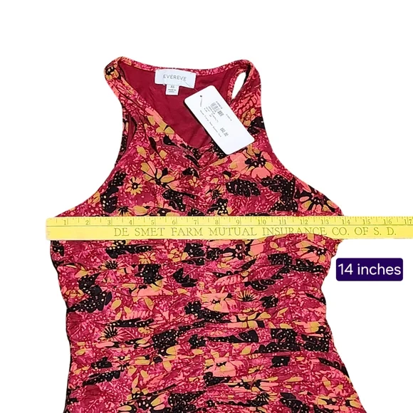 EVEREVE Novah Floral Mesh Ruched Tank Top Women XS Pink Multi Summer Y2K - Picture 10 of 14